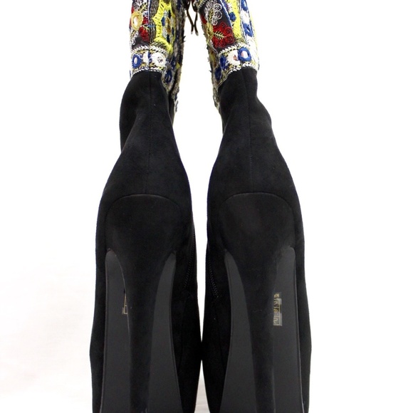 Embellished Suede Pointy Toe Platform Booties - Picture 5 of 5